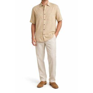 Vintage Bermuda Bay Silk Aloha Shirt M Jacquard Beige Resort Tropical  Beach